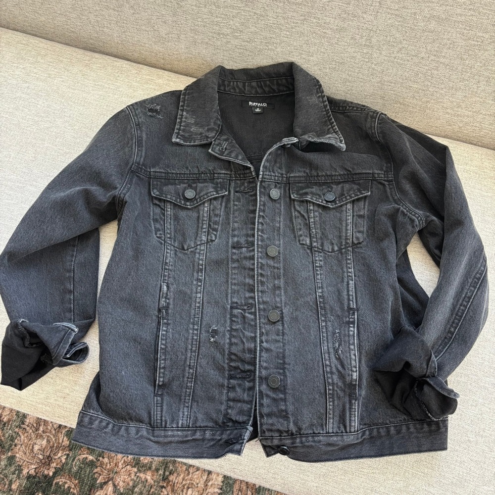 Buffalo David Bitton Denim Jacket M Distressed Black Wash Grunge Streetwear Edgy